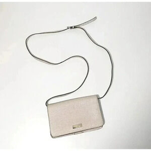 Henri Bendel Cream Beige Metallic Phone Crossbody Wallet Bag Leather